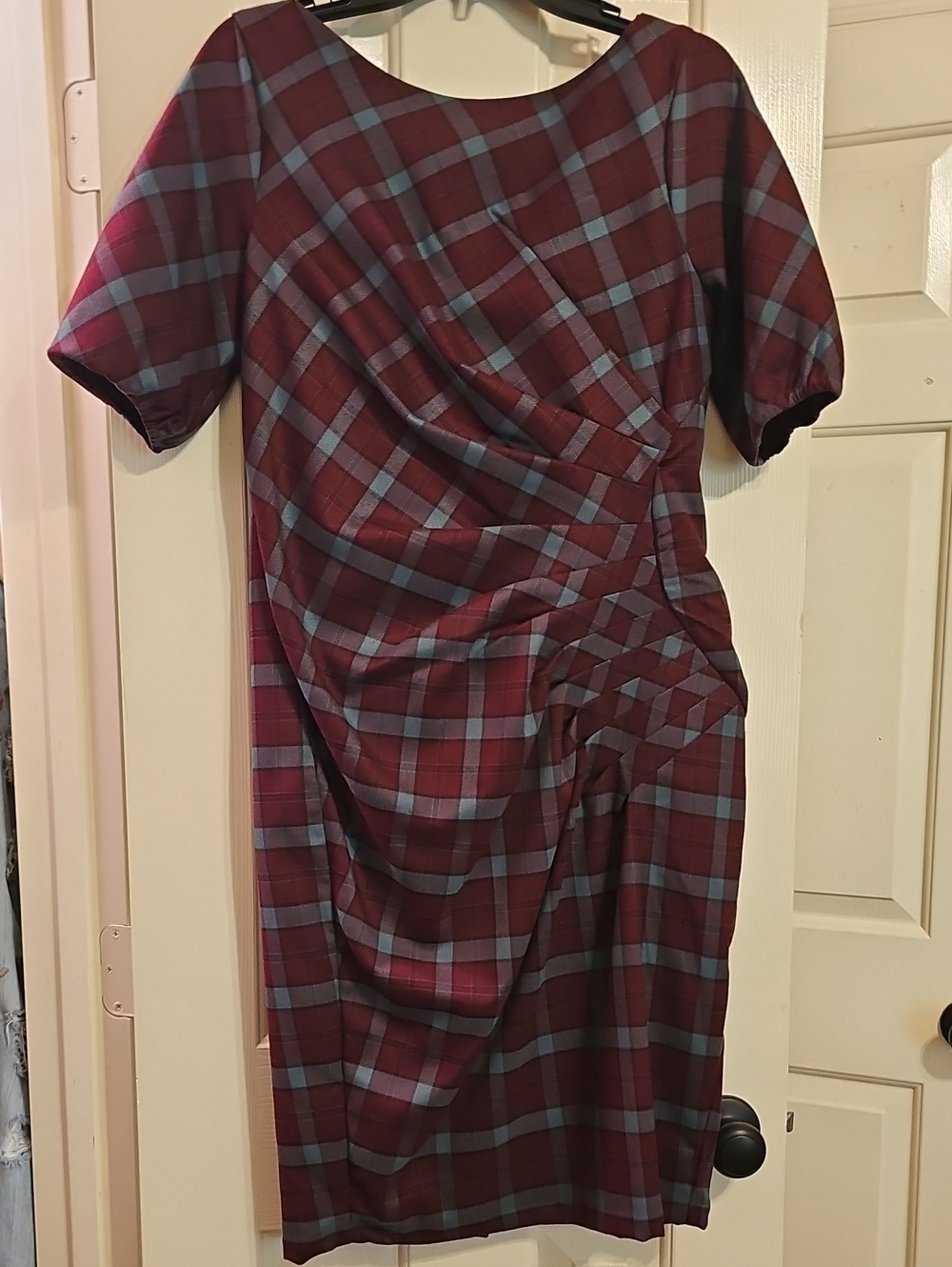 eshakti Burgundy And Grey Rouched Waist Sheath Dress VERY FLATTERING